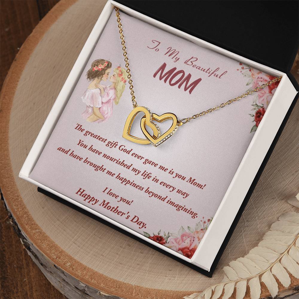 To My Beautiful Mom Interlocking Hearts Necklace Mother'S Day Gift Necklace For Mom Gift From Daughter