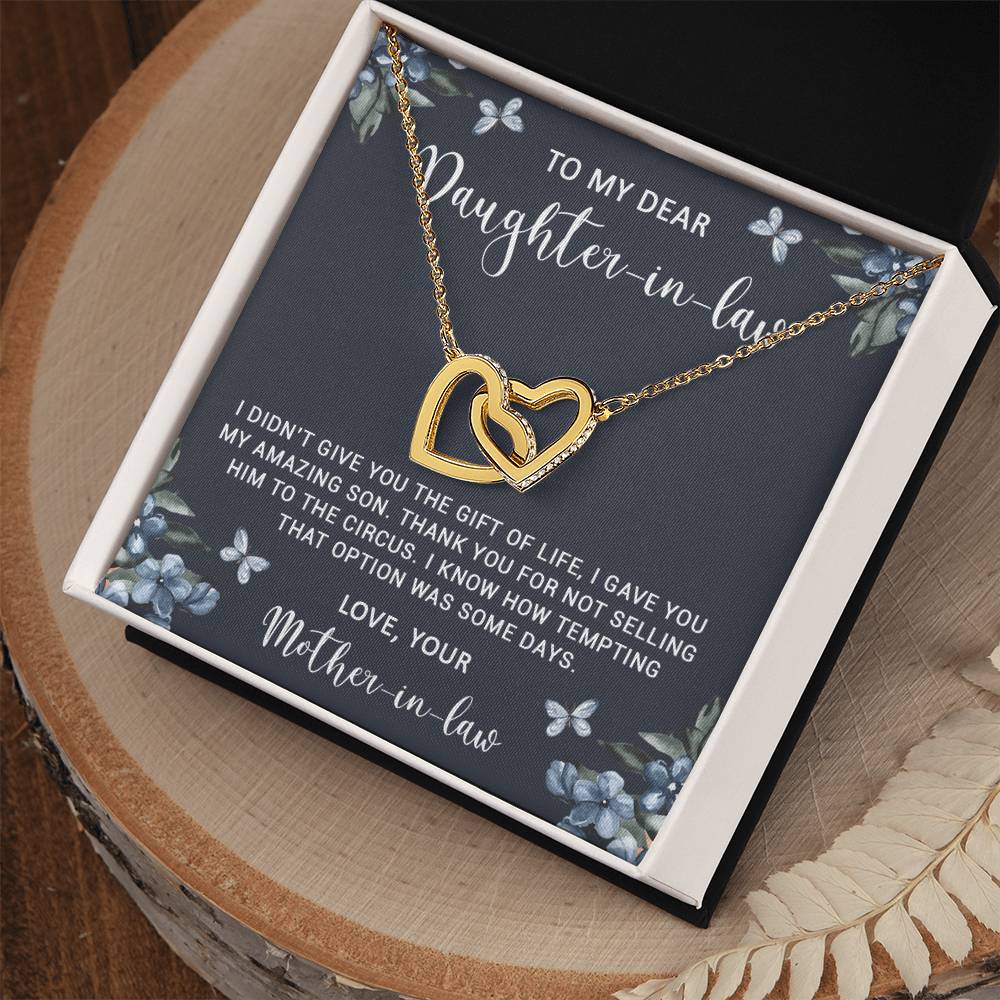 Daughter In Law Funny Gift Necklace From Mother In Law Interlocking Hearts Necklace