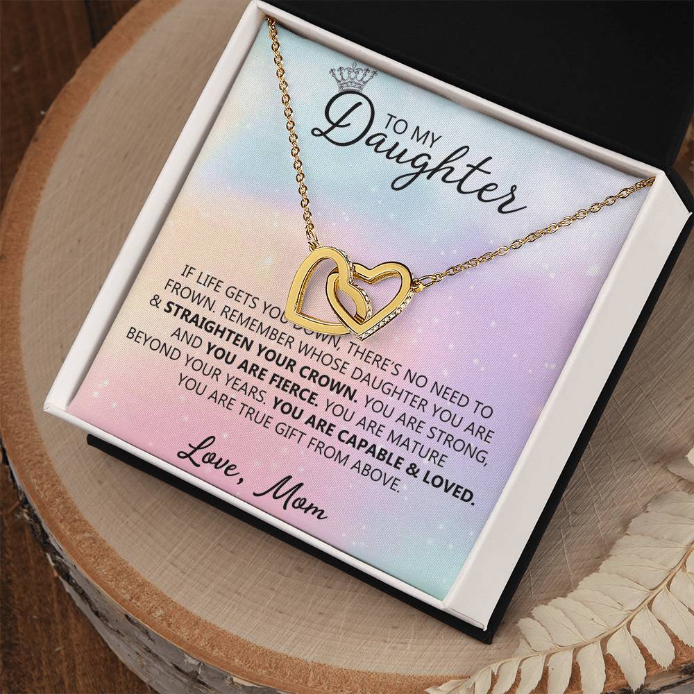 To My Daughter - Straighten Your Crown - Unique Heart Binding Necklace Gift Set Interlocking Hearts Necklace