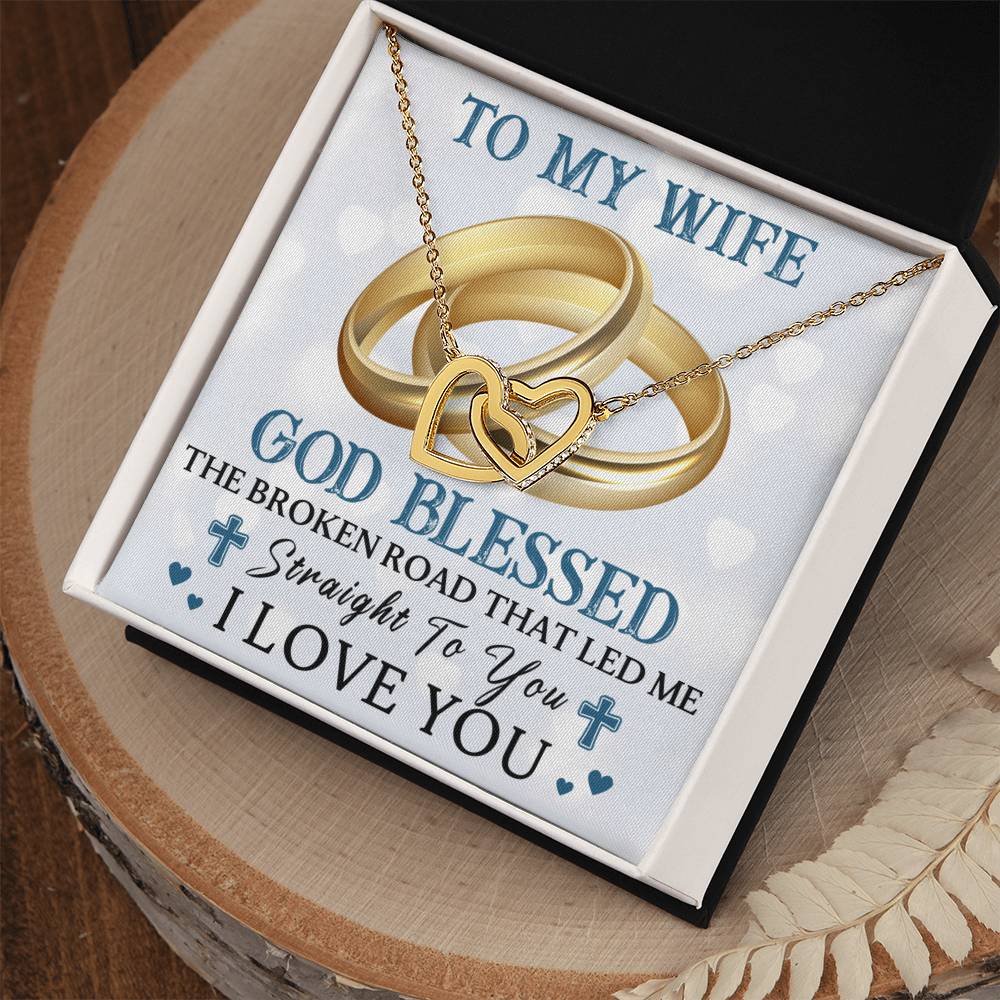 To My Wife - God Blessed - Double Hearts Interlocking Hearts Necklace