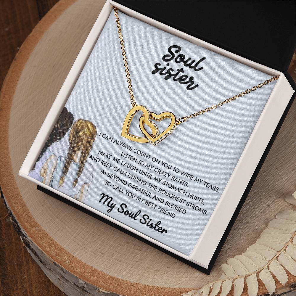 To My Soul Sister -My Reflection Pal Partner In Crime - Necklace Interlocking Hearts Necklace