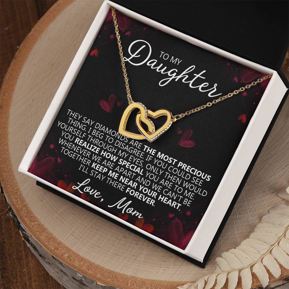 To My Daughter - You Are My Heart - Unique Heart Binding Necklace Gift Set Interlocking Hearts Necklace
