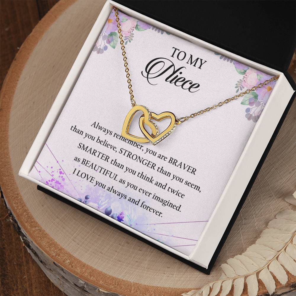 To My Niece Interlocking Hearts Necklace Message Card