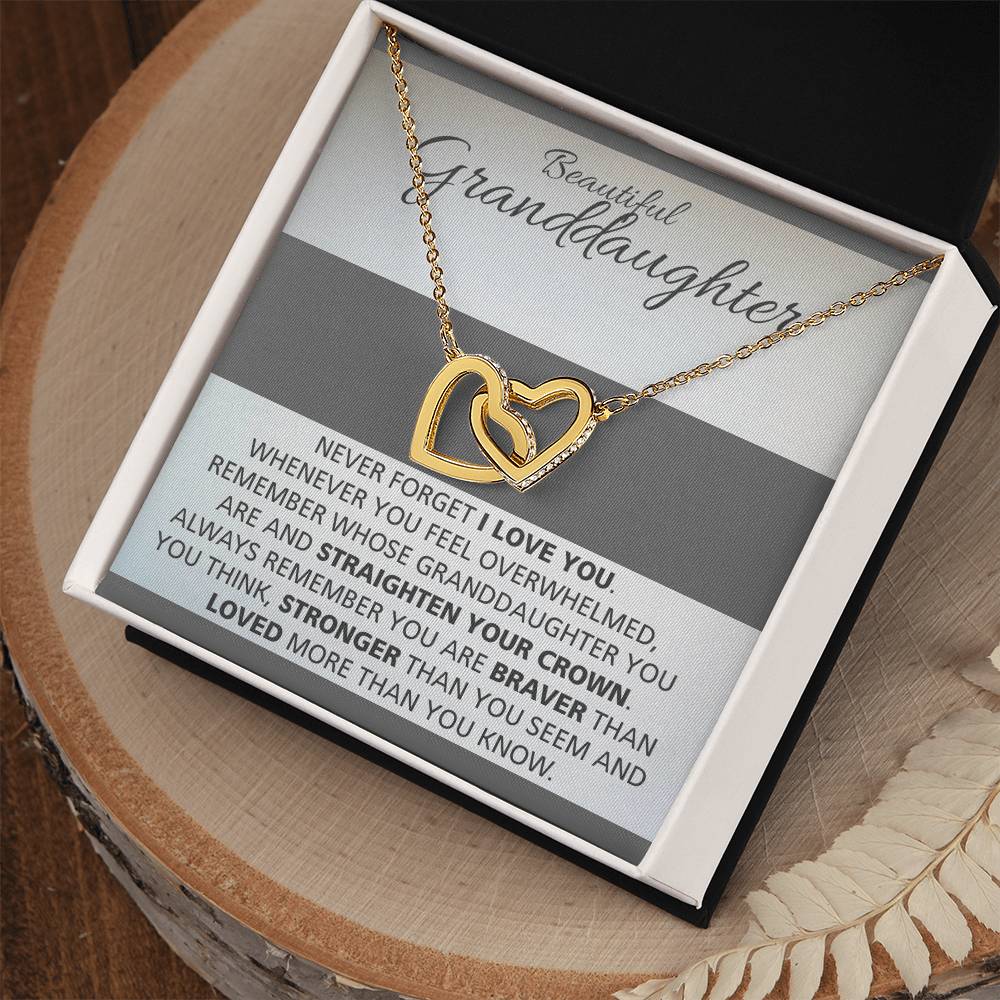 Granddaughters - Straighten Crown Necklace Interlocking Hearts Necklace