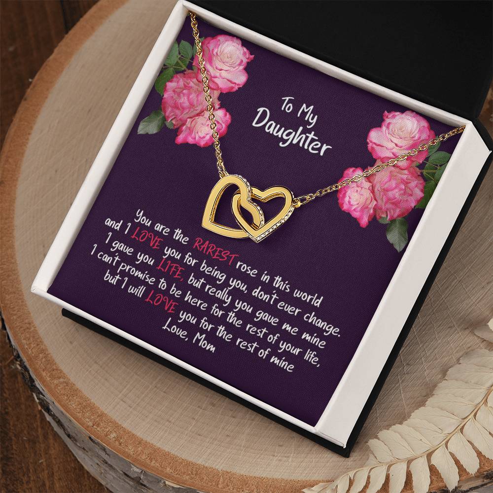 Daughter My Rarest Rose Interlocking Hearts Necklace