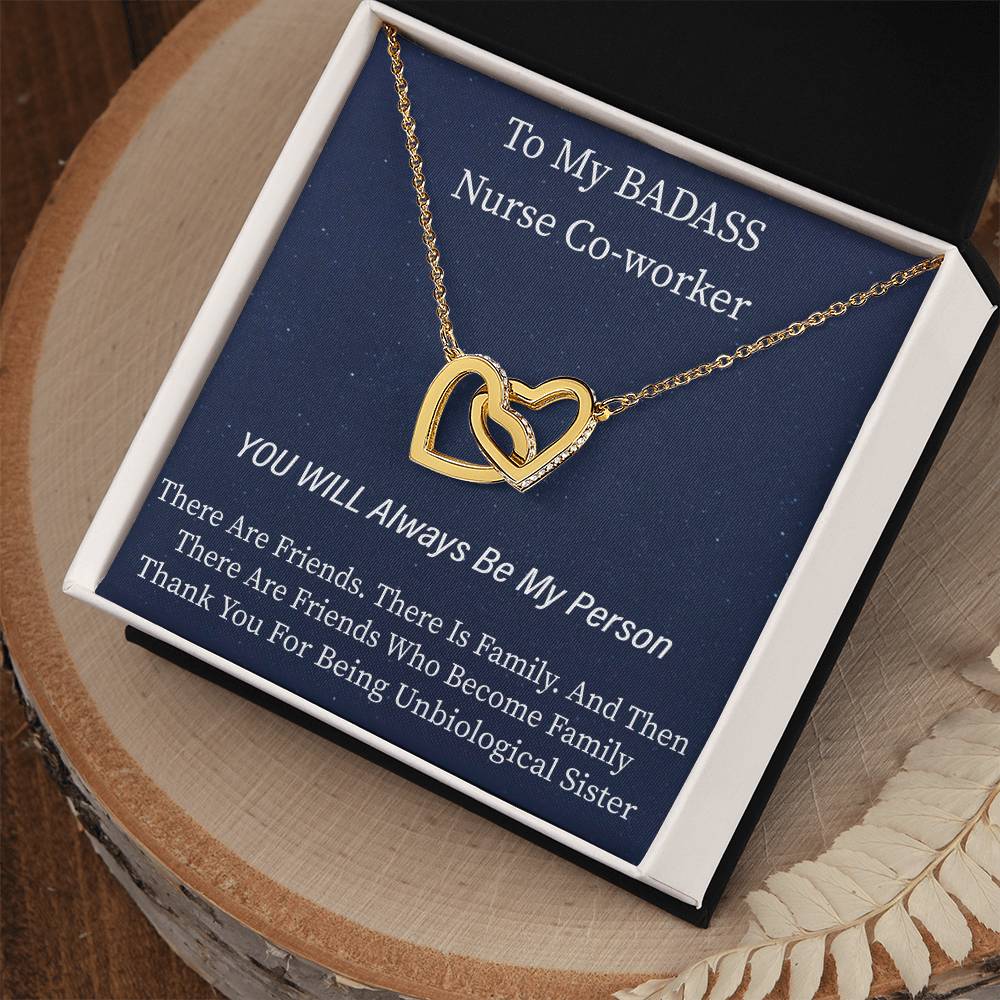 To My Nurse Co-Worker- Unbiological Sister Nurse Week Special Interlocking Hearts Necklace