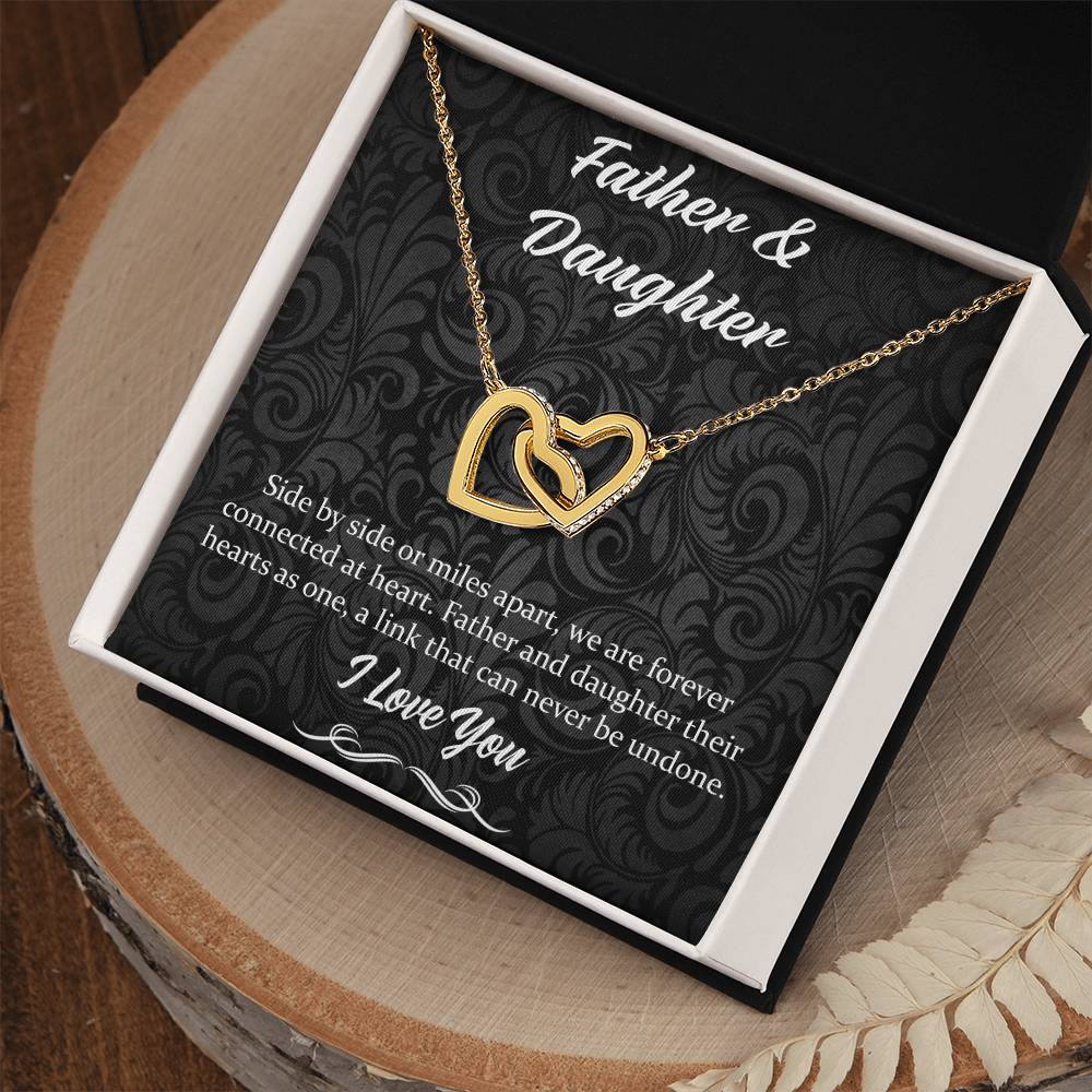 Side By Side Or Miles Apart - Father And Daughter Interlocking Hearts Necklace