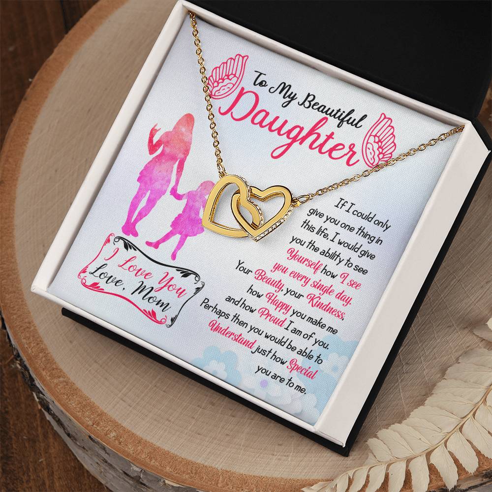 To My Beautiful Daughter - Interlocking Hearts Necklace - Gift From Mom To Daughter