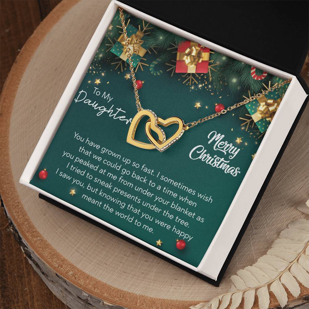 To My Daughter - Merry Christmas Interlocking Hearts Necklace