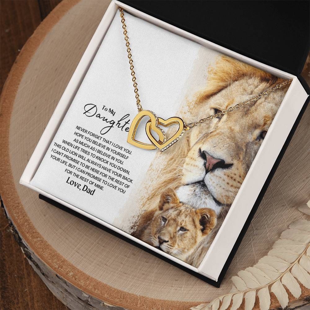 To My Daughter - This Old Lion Will Always Have Your Back Interlocking Hearts Necklace