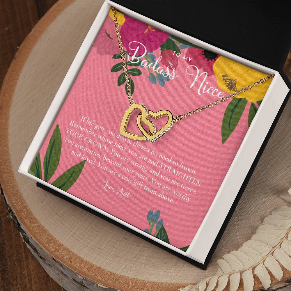 To My Badass Niece Straighten Your Crown Necklace Aunt Niece Necklace Niece Birthday Gift Niece Graduation Gift Interlocking Hearts Necklace