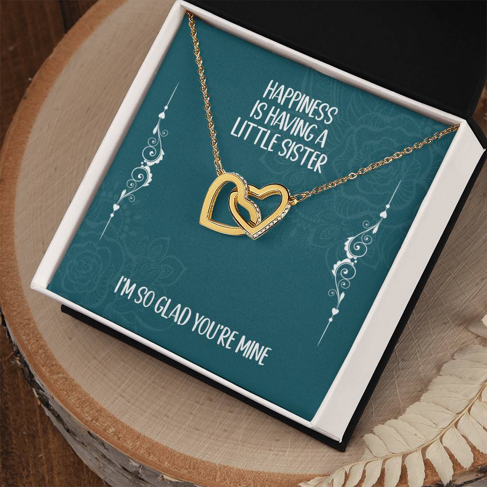 Heart Necklace Gift For Sister - Happiness Is Having A Great Little Sister Interlocking Hearts Necklace