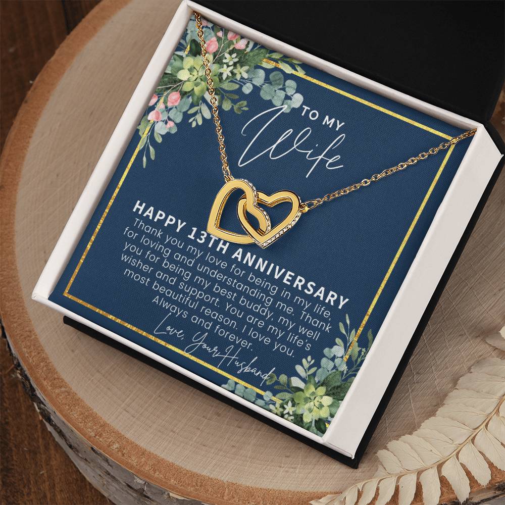 13 Year Anniversary Gift Ideas 13Th Anniversary Gift For Her 13 Year Wedding Anniversary Gift For Wife 13Th Anniversary Gifts Interlocking Hearts Necklace