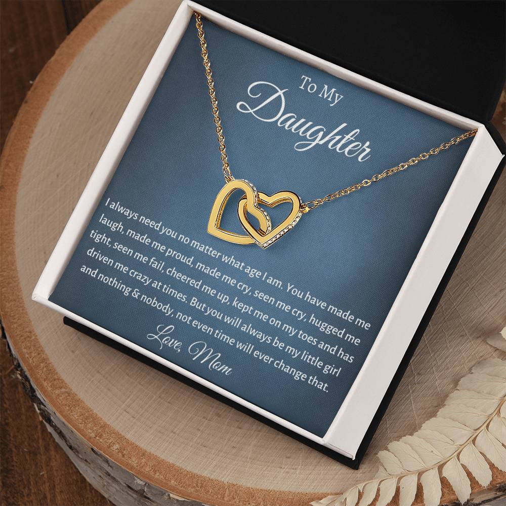 To My Daughter - Always Be My Little Girl - Heart Necklace Interlocking Hearts Necklace