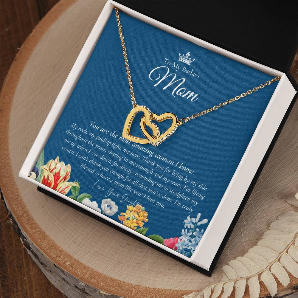 To My Badass Mom Necklace Badass Mom Gift Mother’S Day Gift Birthday Gift Gift From Daughter On Wedding Day Interlocking Hearts Necklace