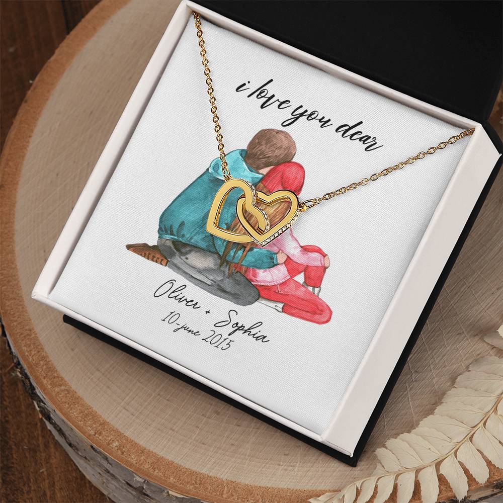I Love You Baby Date Interlocking Hearts Necklace