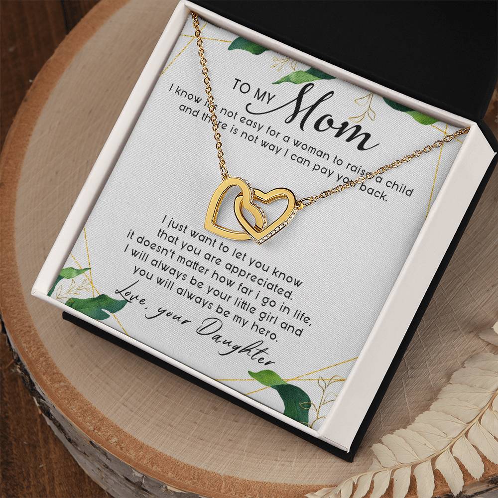 To My Mom Interlocking Hearts Necklace Message Card