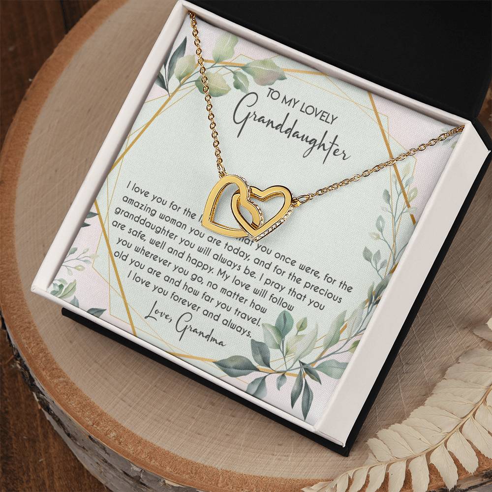 To My Lovely Granddaughter Necklace Gift To Granddaughter From Grandma Granddaughter Birthday Graduation Gift Interlocking Hearts Necklace