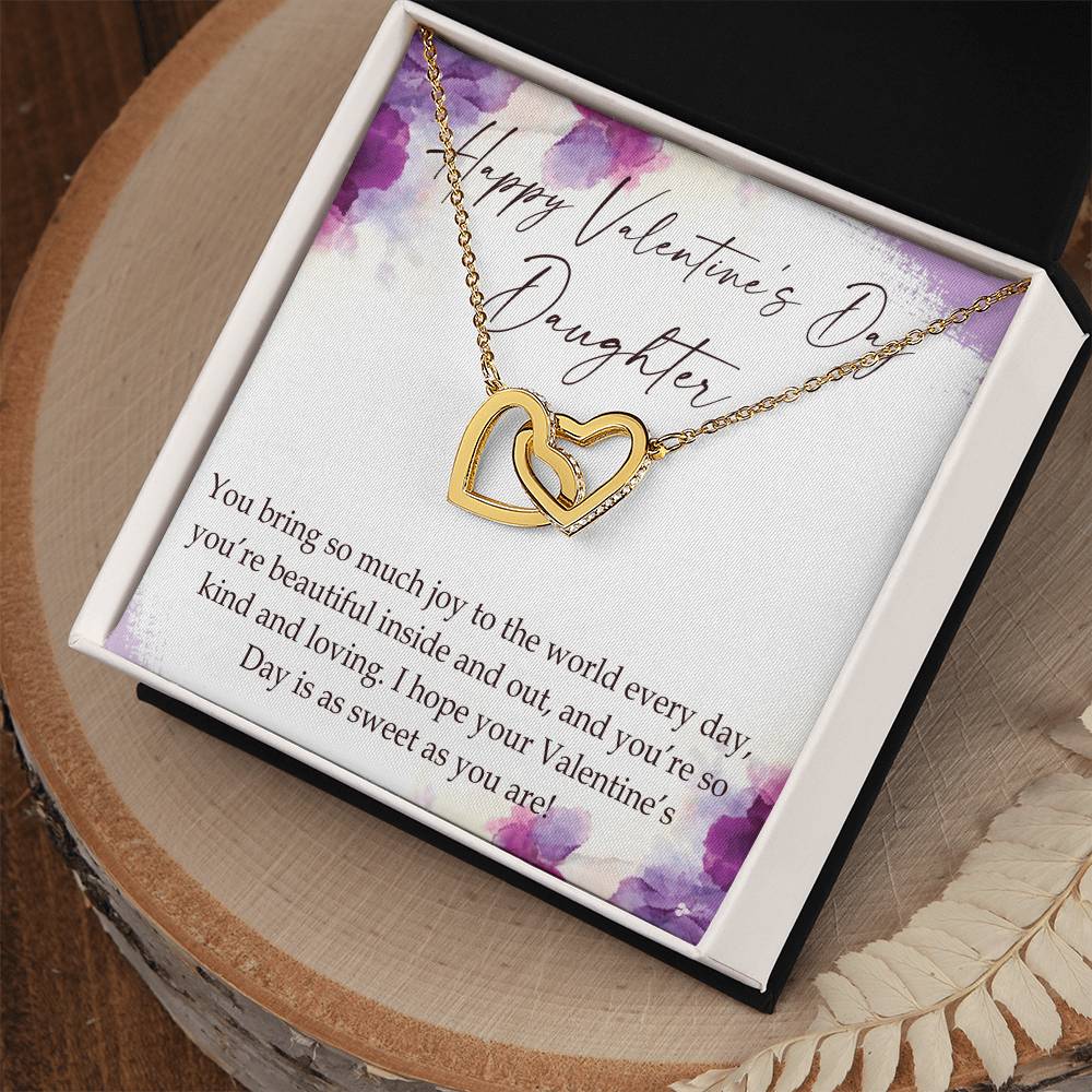 Happy Valentine'S Day Daughter Interlocking Hearts Necklace Message Card