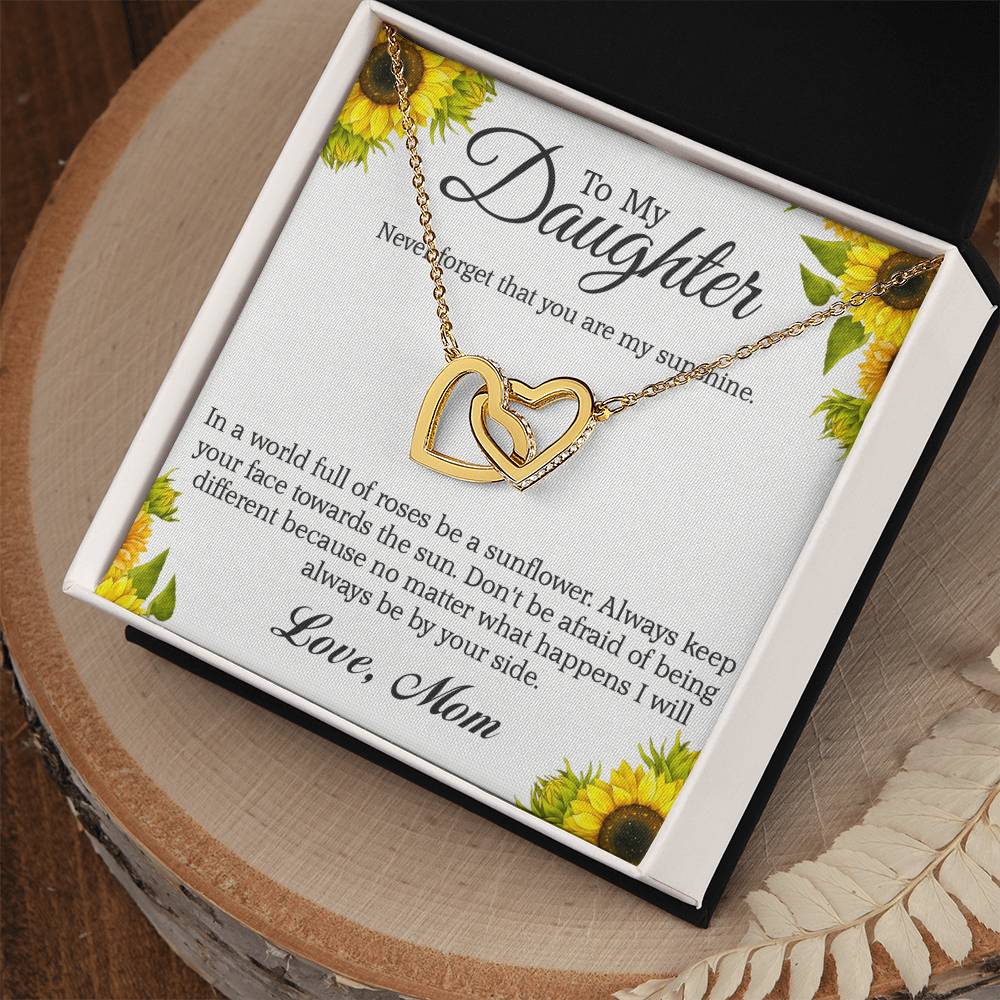 To My Daughter - Never Forget That You Are My Sunshine Interlocking Hearts Necklace