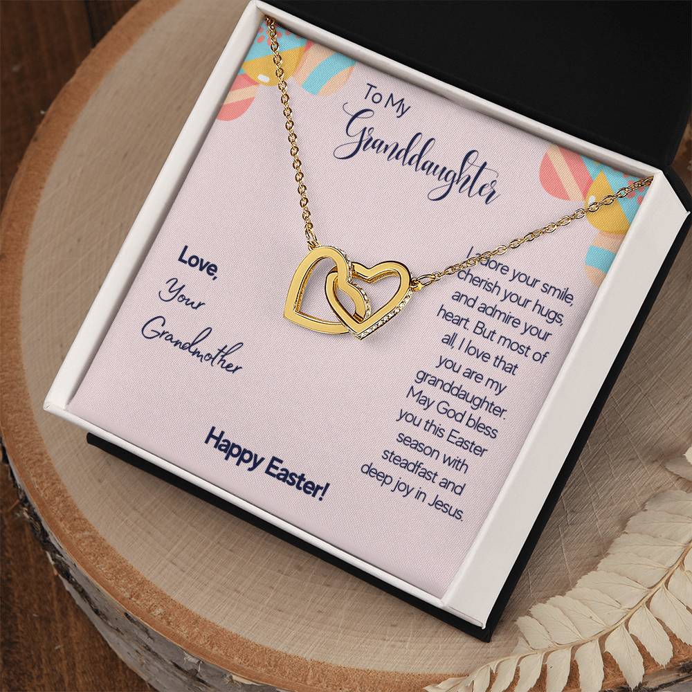 To My Granddaughter - I Adare Your Smile Cherish Your Hugs - Love Your Grandmother - Happy Easter - Necklace Interlocking Hearts Necklace