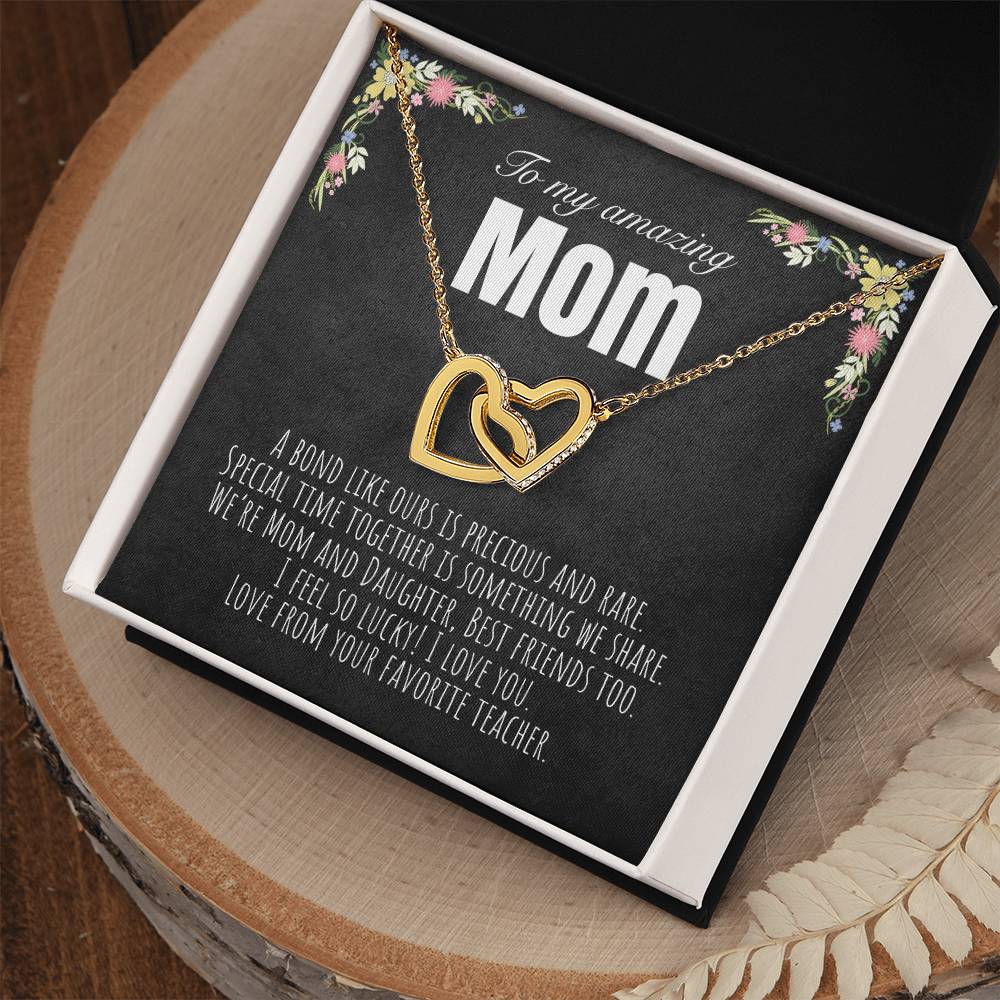To My Mom - From Your Favorite Teacher Interlocking Hearts Necklace