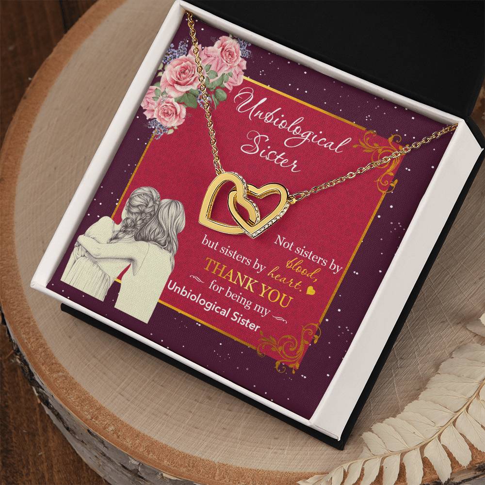 Unbiological Sister-Not Sisters By Blood But Sisters By Heart-Interlocking Heart Necklace Interlocking Hearts Necklace