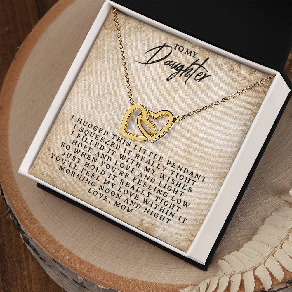 To My Daughter - Love Mom - Interlocking Heart Necklace Interlocking Hearts Necklace