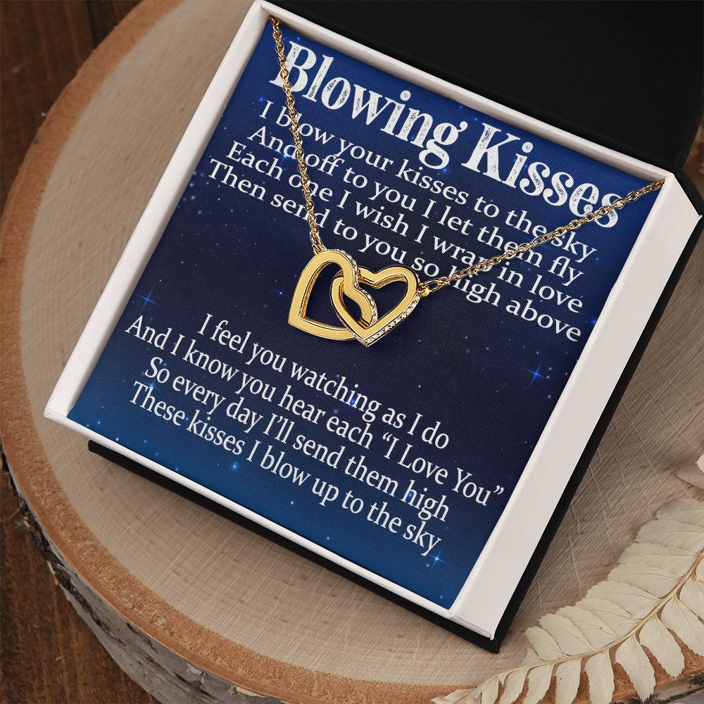 Blowing Kisses Remembrance Necklace Gift Interlocking Hearts Necklace