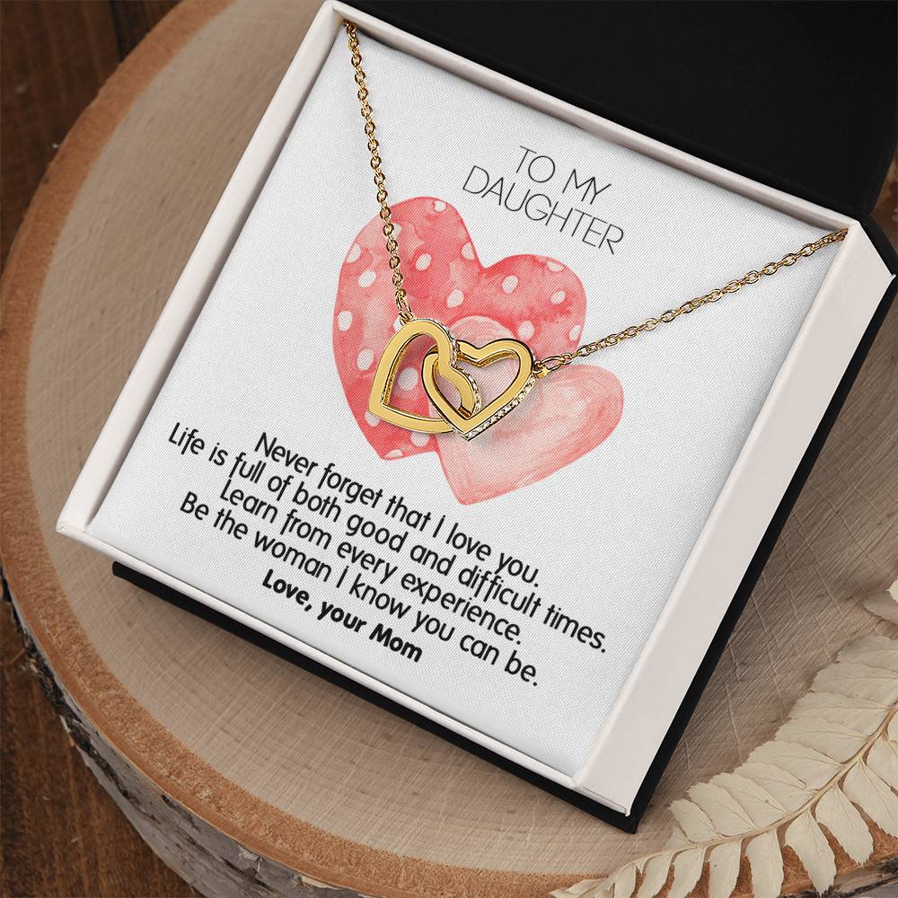 Never Forget That I Love You - Unique Gift For Daughter Interlocking Hearts Necklace