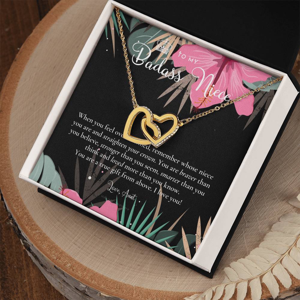 To My Badass Niece Straighten Your Crown Necklace Aunt Niece Necklace Niece Birthday Gift Niece Graduation Gift Interlocking Hearts Necklace