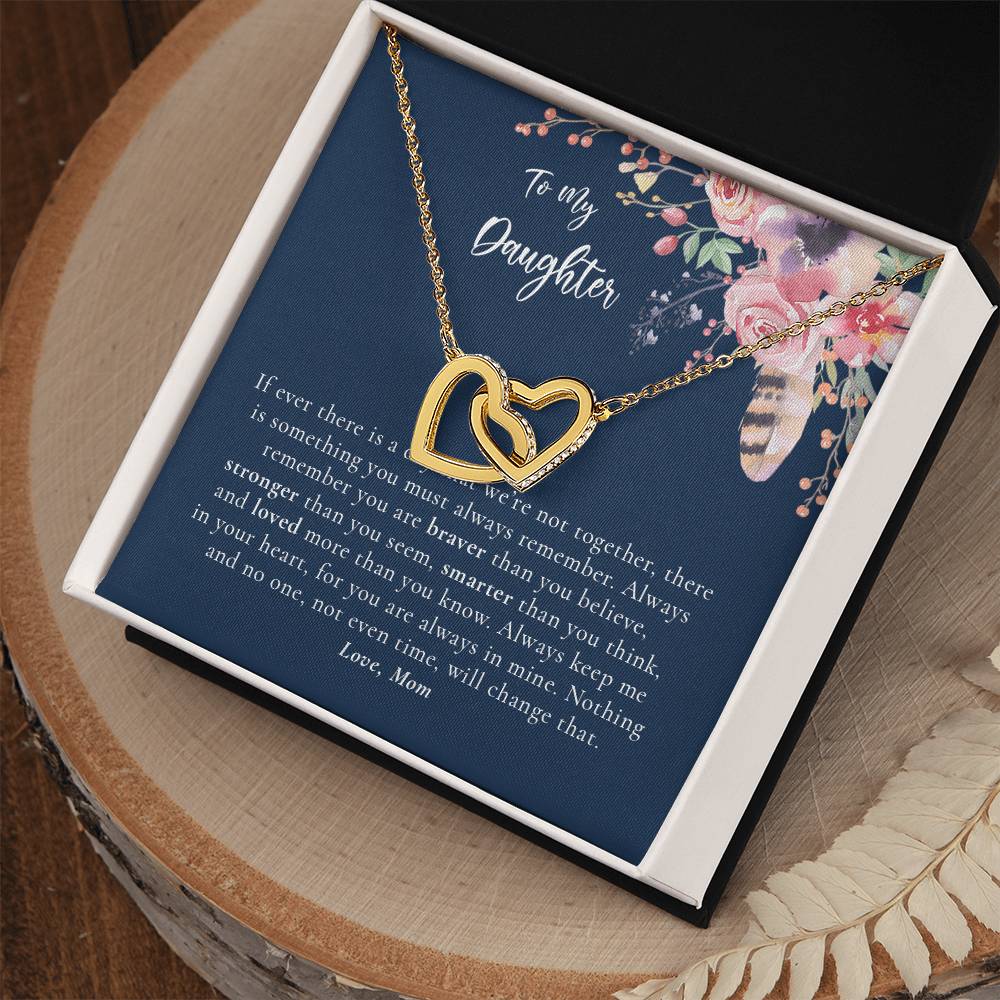 To My Daughter Necklace - Dark Blue Interlocking Hearts Necklace