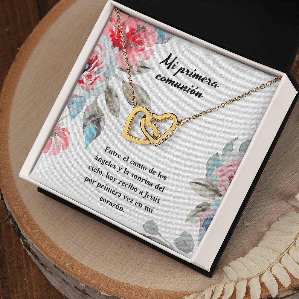 Mi Primera Comunión Entre El Canto De Los Ángeles Y La Sonrisa Del Cielo Interlocking Hearts Necklace