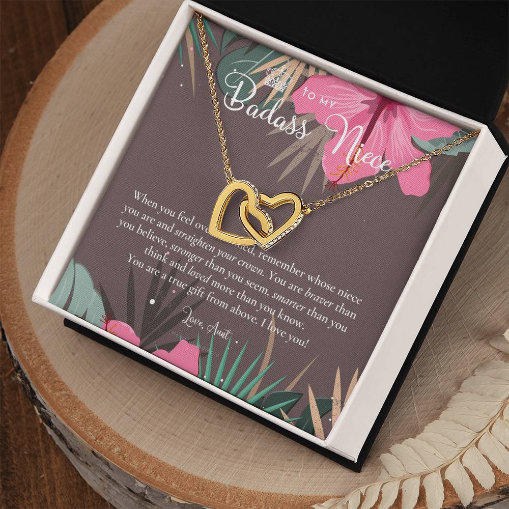 To My Badass Niece Straighten Your Crown Necklace Aunt Niece Necklace Niece Birthday Gift Niece Graduation Gift Interlocking Hearts Necklace