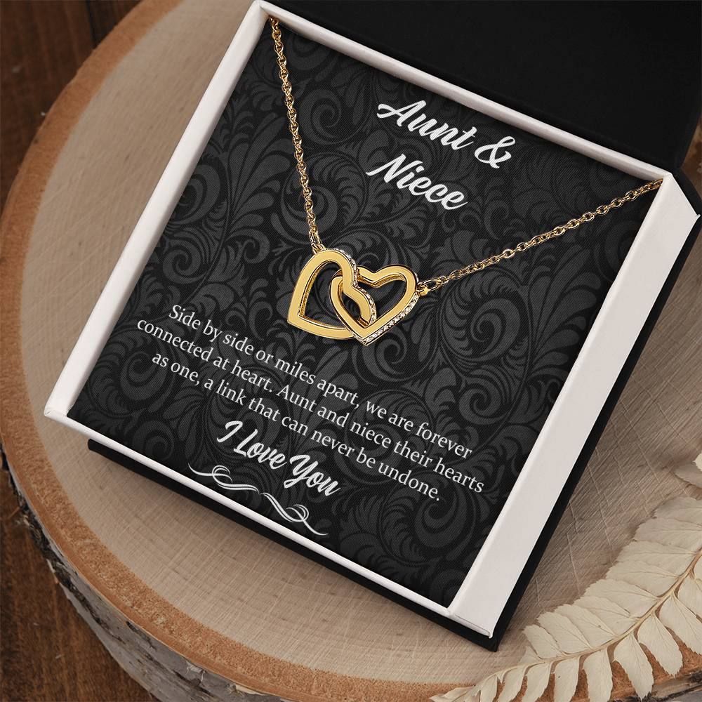 Side By Side Or Miles Apart- Aunt And Niece Interlocking Hearts Necklace