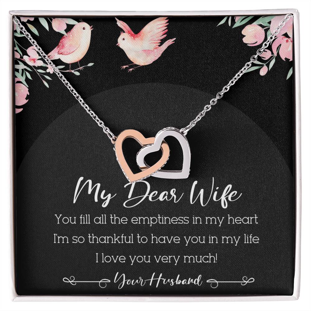 My Dear Wife Interlocking Hearts Necklace Message Card