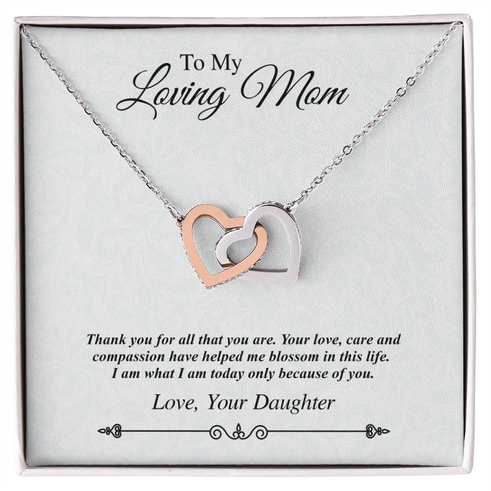 &#39;To My Loving Mom&#39; Linked Hearts - Thank You For All That You Are Interlocking Hearts Necklace