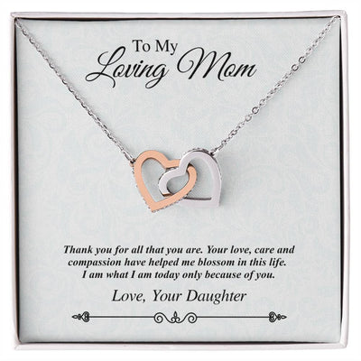 'To My Loving Mom' Linked Hearts - Thank You For All That You Are Interlocking Hearts Necklace