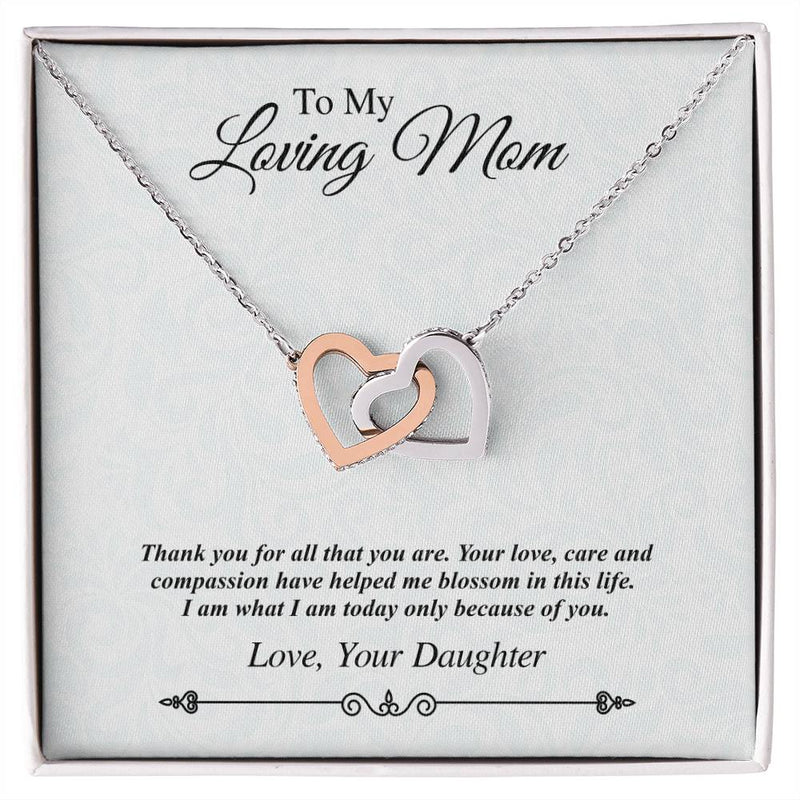 'To My Loving Mom' Linked Hearts - Thank You For All That You Are Interlocking Hearts Necklace