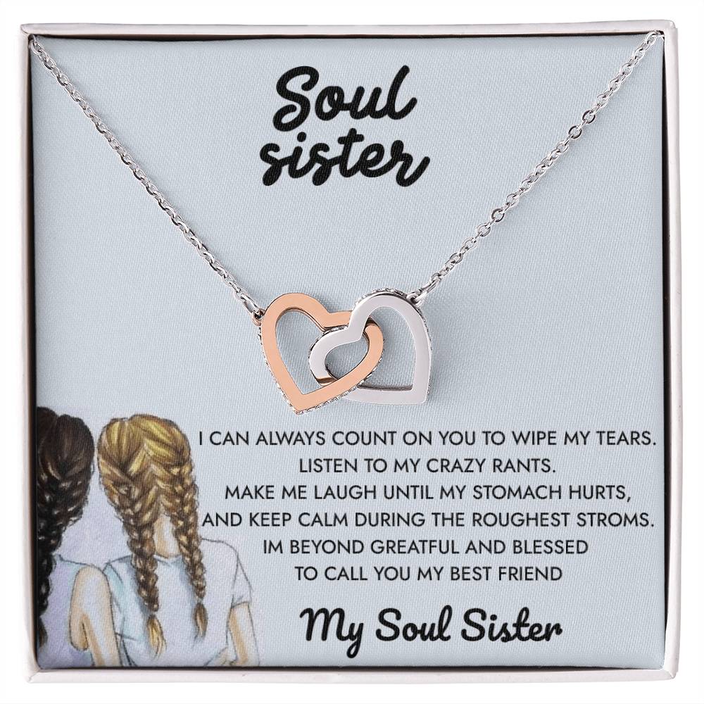 To My Soul Sister -My Reflection Pal Partner In Crime - Necklace Interlocking Hearts Necklace
