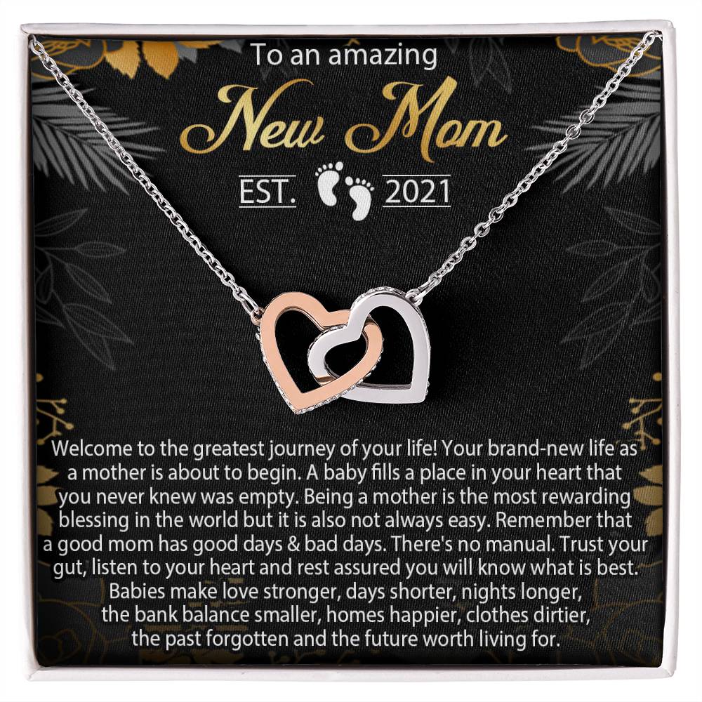 New Mom Necklace Gift Mom Est 2021 Necklace First Time Mom Necklace Baby Shower Necklace Interlocking Hearts Necklace Gift For New Mom