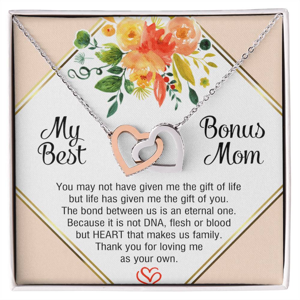 My Best Bonus Mom - Mother'S Day Interlocking Heart Necklace Interlocking Hearts Necklace