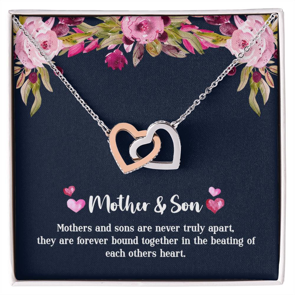 Mother &amp; Son - Never Truly Apart Interlocking Hearts Necklace