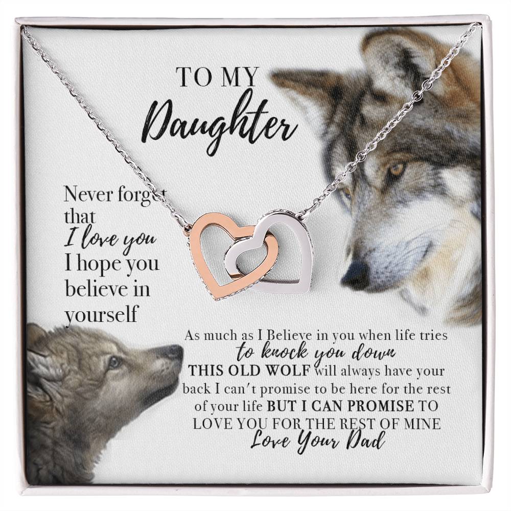 To My Daughter Necklace From Wolf Dad Interlocking Hearts Necklace