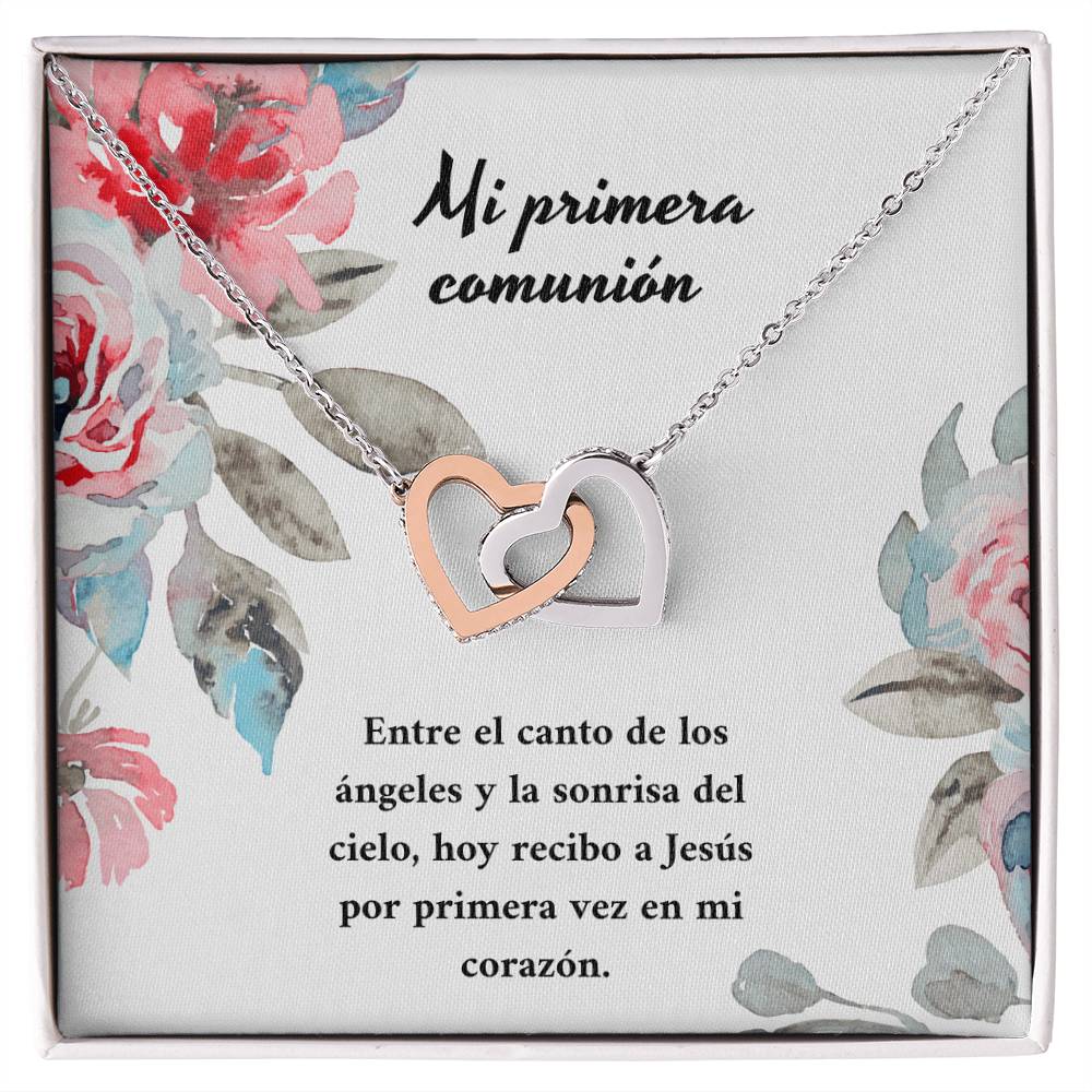Mi Primera Comunión Entre El Canto De Los Ángeles Y La Sonrisa Del Cielo Interlocking Hearts Necklace