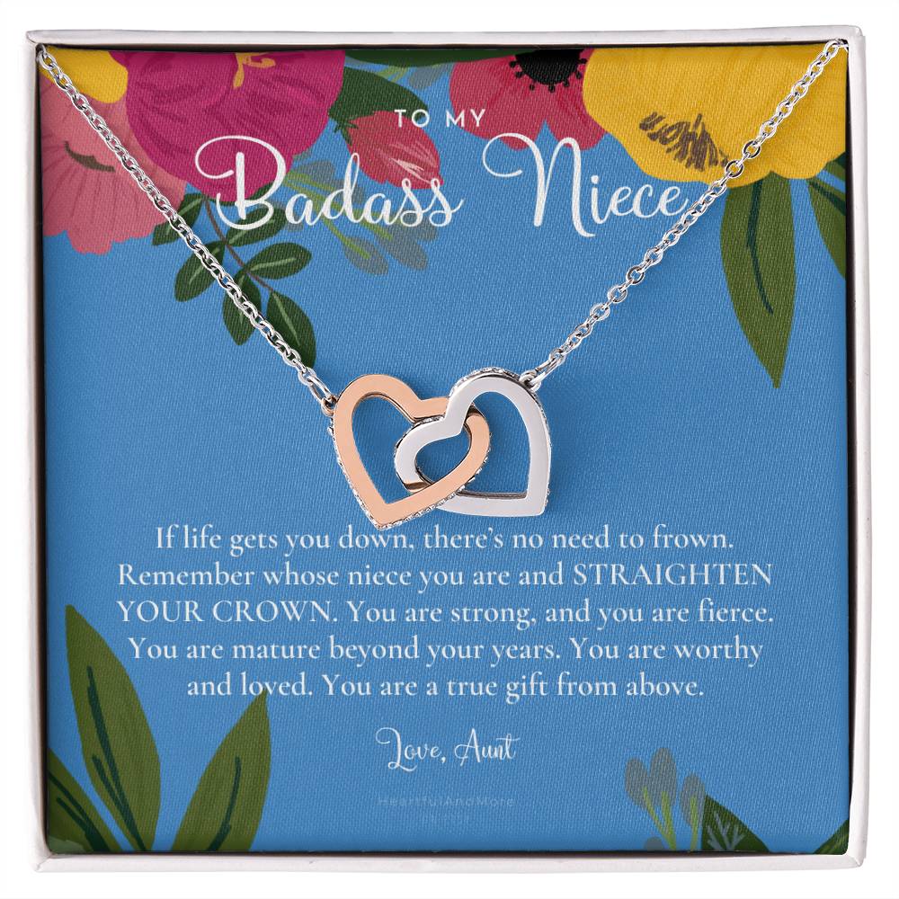 To My Badass Niece Straighten Your Crown Necklace Aunt Niece Necklace Niece Birthday Gift Niece Graduation Gift Interlocking Hearts Necklace