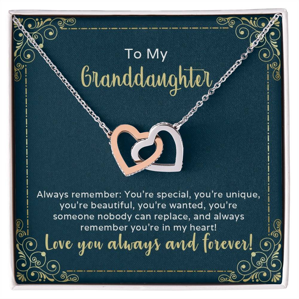 To My Granddaughter-You Are Special And Unique Interlocking Hearts Necklace