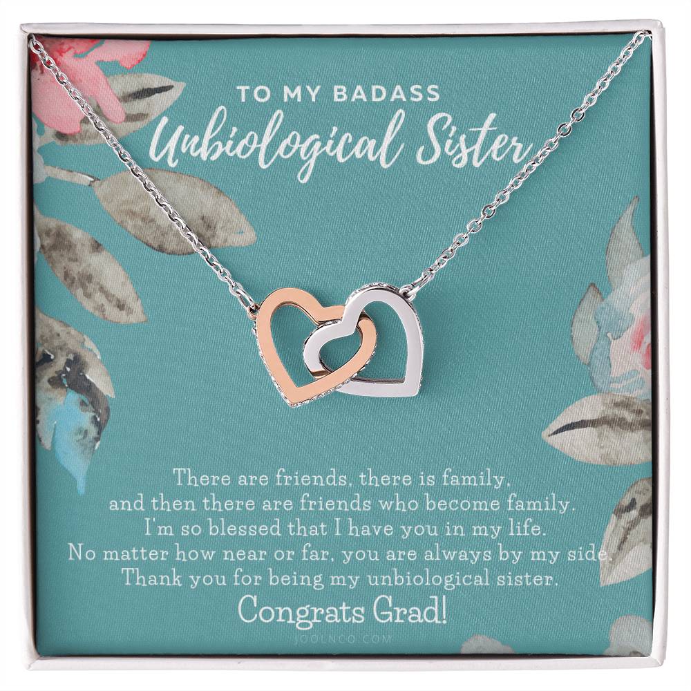 To My Badass Unbiological Sister Bestie Necklace Soul Sister Graduation Gift High School Graduation College Graduation Big Little Sorority Interlocking Hearts Necklace