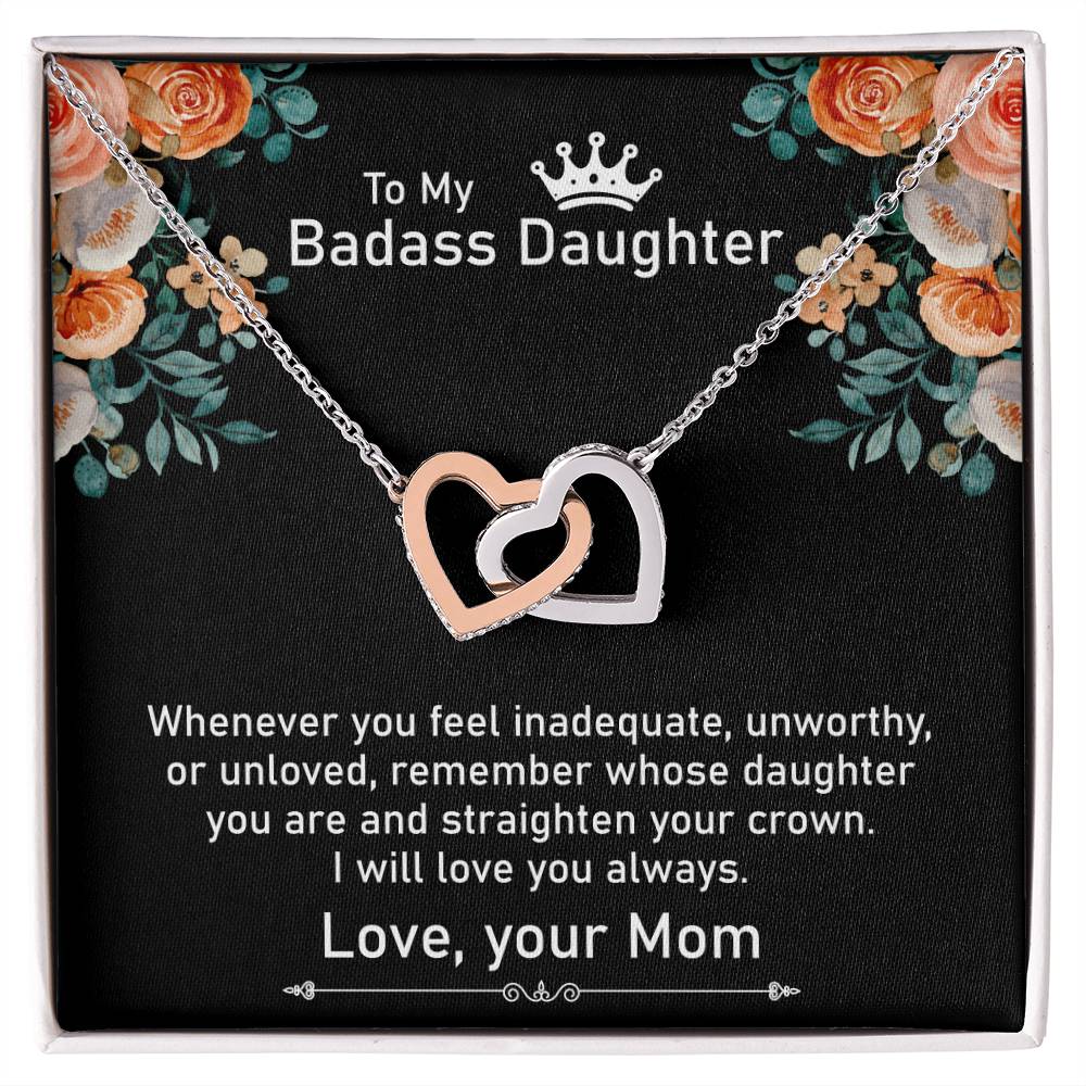 To My Badass Daughter Necklace Gift From Mom Birthday Necklace Gift From Mom Interlocking Hearts Necklace