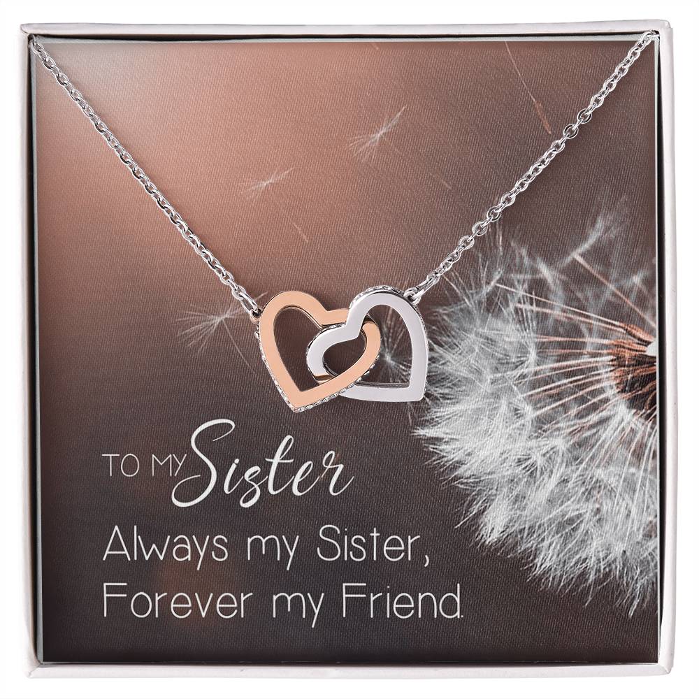 To My Sister Interlocking Hearts Necklace Birthday Message Card